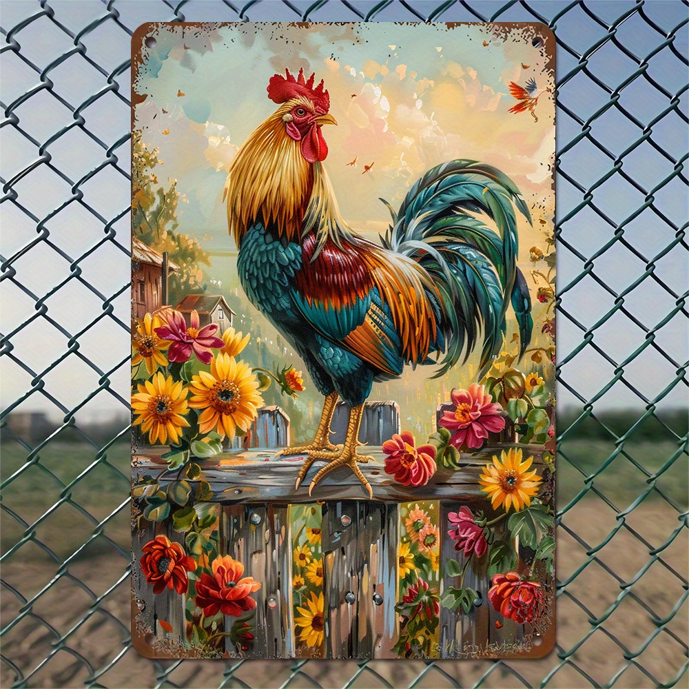 

1pc, Rooster With Sunflower Metal Sign, Vintage Wall Art Sign Wall Decor Gift Tin Sign Multipurpose & Bar Decor (8x12inch/20*30cm)