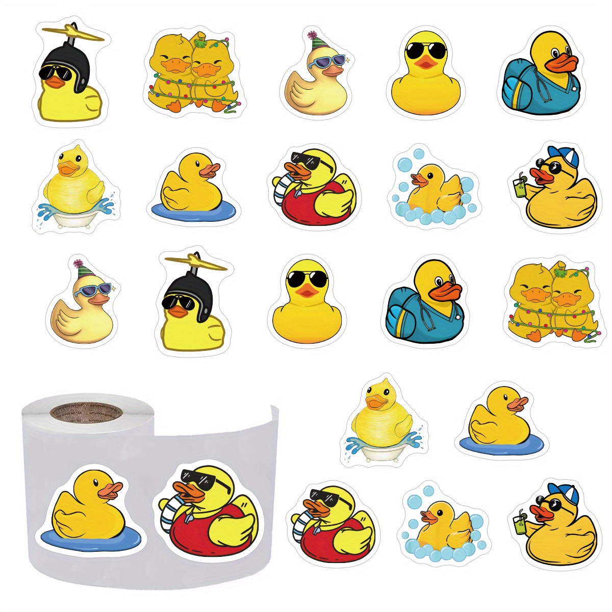 Image of 500pcs Jjijian Adorable Cartoon Yellow Rubber Duck Stickers - 1 Inch, Self-adhesive Decals With 10 Fun Patterns For Roller Skating And Cycling , Water Bottles, Phones, Suitcases & Guitars