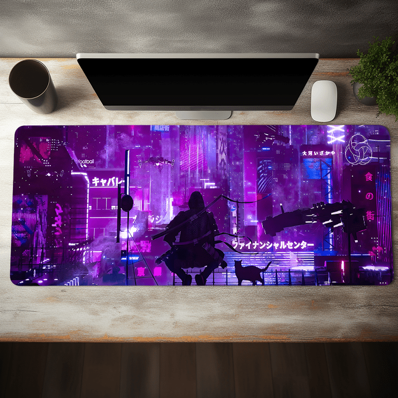 

Purple Anime Cyberpunk Style Large Mouse Pad Non Slip Computer Desk Mat, Computer Hd Keyboard Pad Rubber Base Stitched Edge, Mouse Pad Desk Mat For Home Game Gift