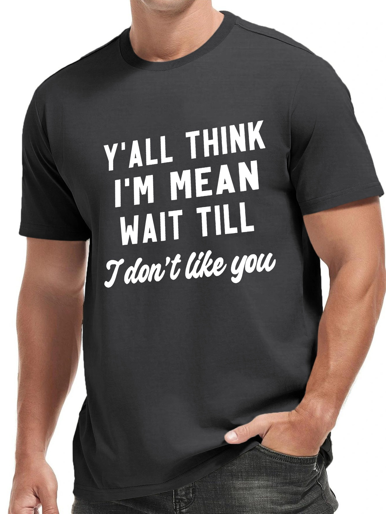 面白い「好きじゃない」メンズブラックtシャツ カジュアル＆スポーティ半袖クルーネック のある幾何学プリント ポリ - Temu Japan, image size:800x1066