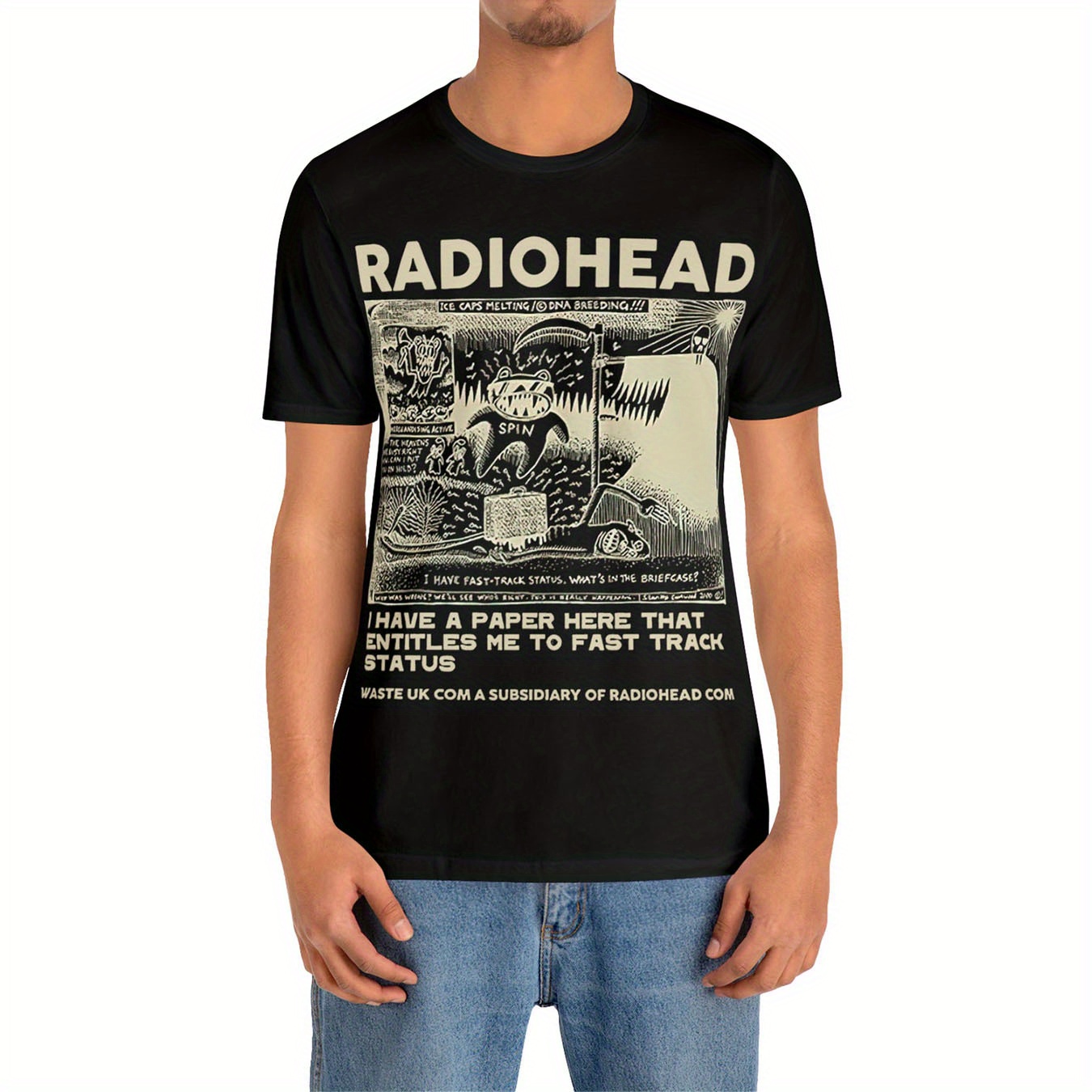 

Radiohead Print Men's Crew Neck Fashionable Short Sleeve Sports Cotton T-shirt, Comfortable And Versatile, For Summer And Spring, Athletic Style, Comfort Fit T-shirt, As Gifts