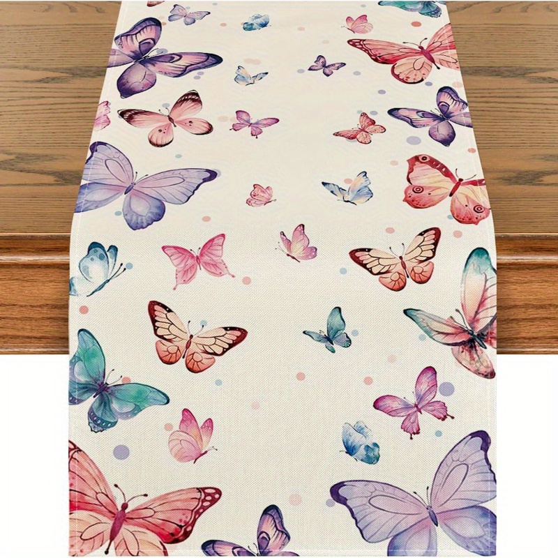 

1pc, Table Runner, Colorful Butterfly Printed Table Runner, Seasonal Spring Summer Theme Kitchen Table Decoration For Home, Indoor Outdoor Birthday Rave Outside Party Decoration