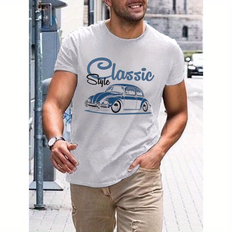 

T-shirts À Manches Courtes Imprimés De Style Classique De Voiture Rétro Pour Hommes, T-Shirt Décontracté À Col Rond, T-shirt Respirant Et Confortable