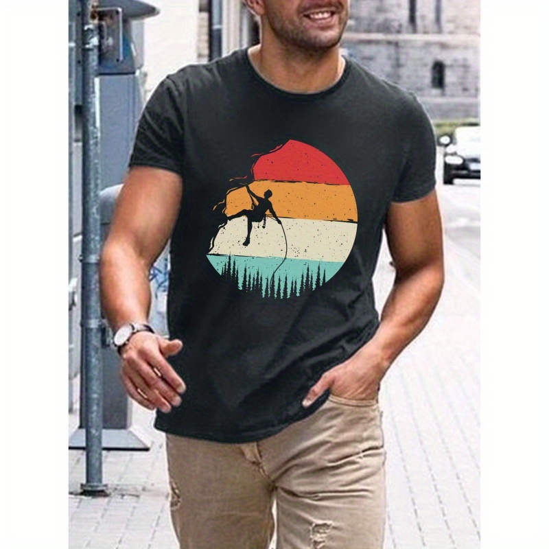 

Climbing Print Short Sleeve Tees For Men, Casual Crew Neck T-shirt, Comfortable Breathable T-shirt
