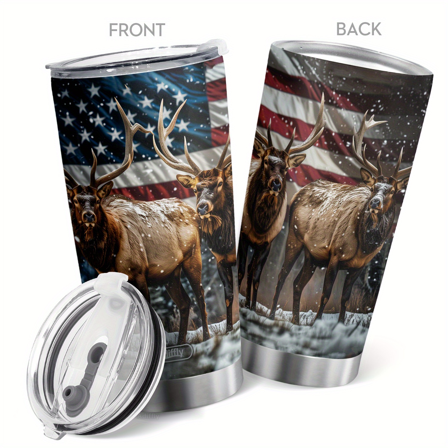 

20oz Vacuum Insulated Travel Mug With Elk Design - Stainless For Cold And Hot Drinks - Adiffly