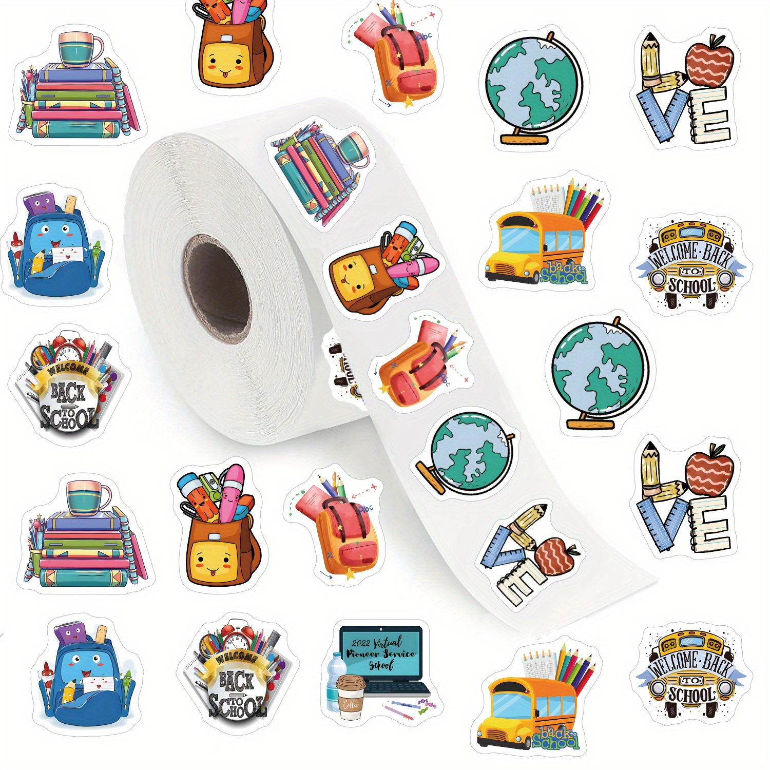 Image of 500pcs School Supplies Study Sticker Rolls, Vinyl Stickers, Water Bottles, Laptops, Phones, Water Bottles, Laptops, Bicycle Cups, Tablets, Luggage, Math Sticker Rolls, Welcome Back School