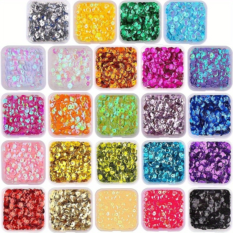 

24 Colors/set Sequins, Round Embroidery Sequin Cups Craft Sequins With Holes For Craft Sewing Decoration Diy Mica Powder Pearlescent Powder (120g)