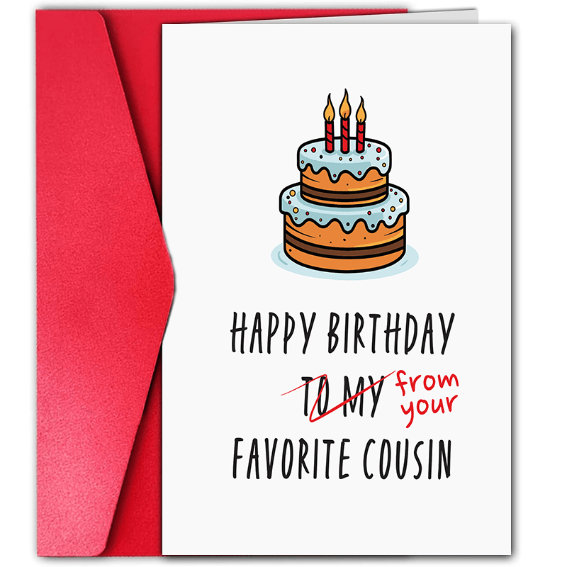 

1pc Birthday Greeting Card, Fun And Creative, For Family And Friends, Beautiful Cake With Candles Happy Birthday To My Favorite Cousin