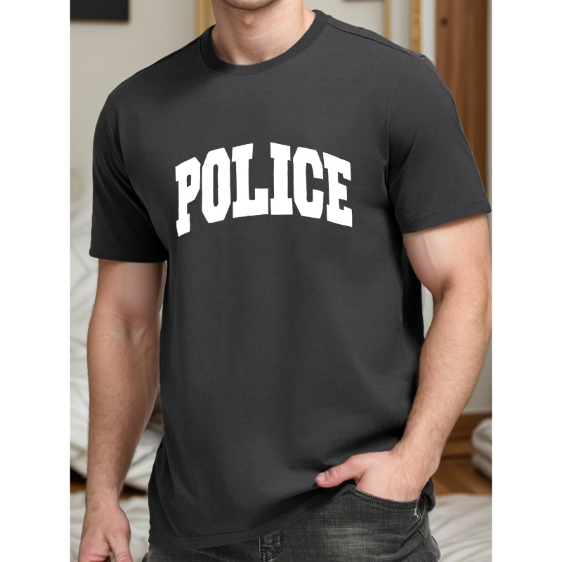 

Tee-shirt Imprimé Police, T-shirts Pour Hommes, T-shirt Décontracté À Manches Courtes Pour L'été