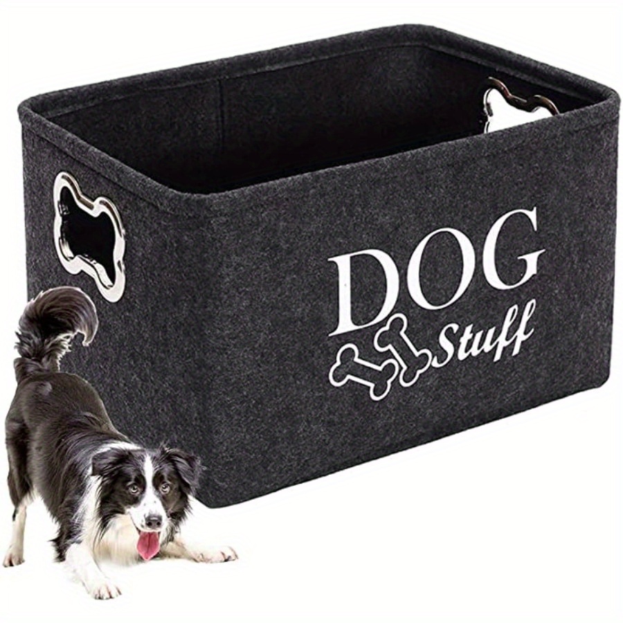 TEMU 1pc Felt Pet Toy Box, Dog Toy Box, Storage Basket Chest Organizer - Organizing Pet Toys, Blankets, Leashes And Food