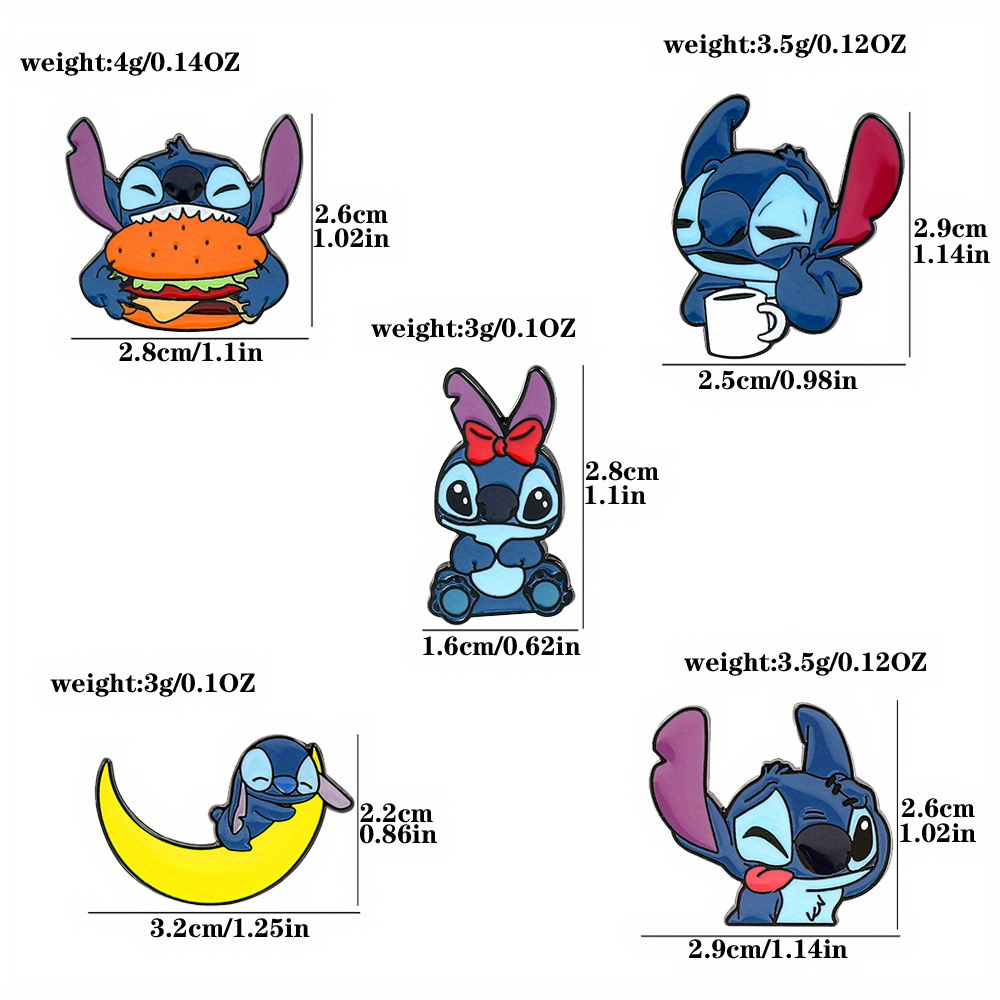 5pcs disney officially authorized cute cartoon stitch enamel pins creative eating theme metal brooch badge set authorized collectible accessories for clothing and backpacks ideal gift for friends