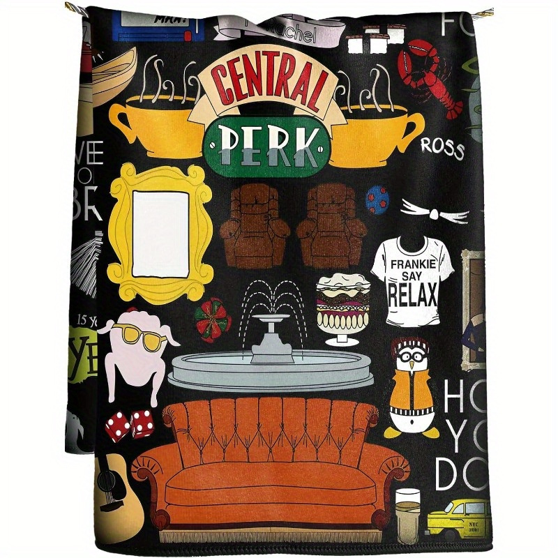 

1pc, Dish Towel, Polyester Hand Towel With Contemporary Cartoon Design, Central Perk Theme, Quick-drying Dishcloth For Kitchen, Bathroom & Outdoor Use