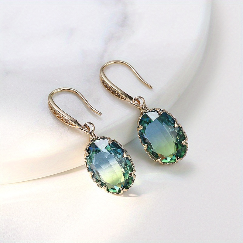

Oval Shape Glass Decor Dangle Earrings Elegant Simple Style Copper Jewelry Trendy Female Gift