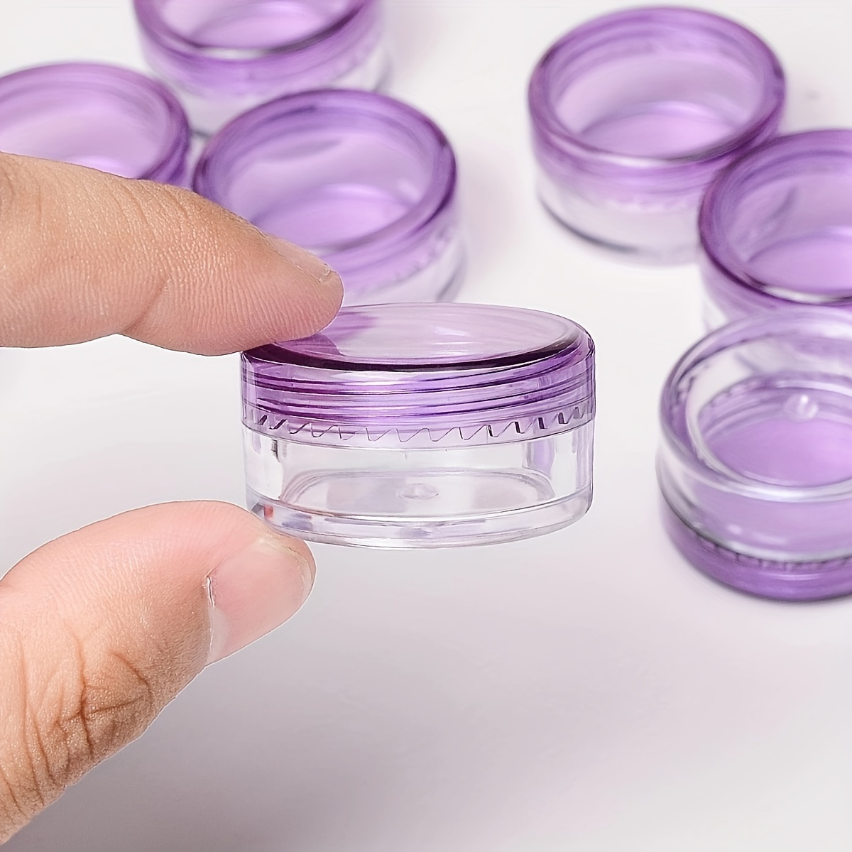 

20pcs Mini Round Plastic Jars, Refillable Containers, 5g/0.18oz, Small Size, For Creams, Balms, Small Storage, Purple Lid - Unscented