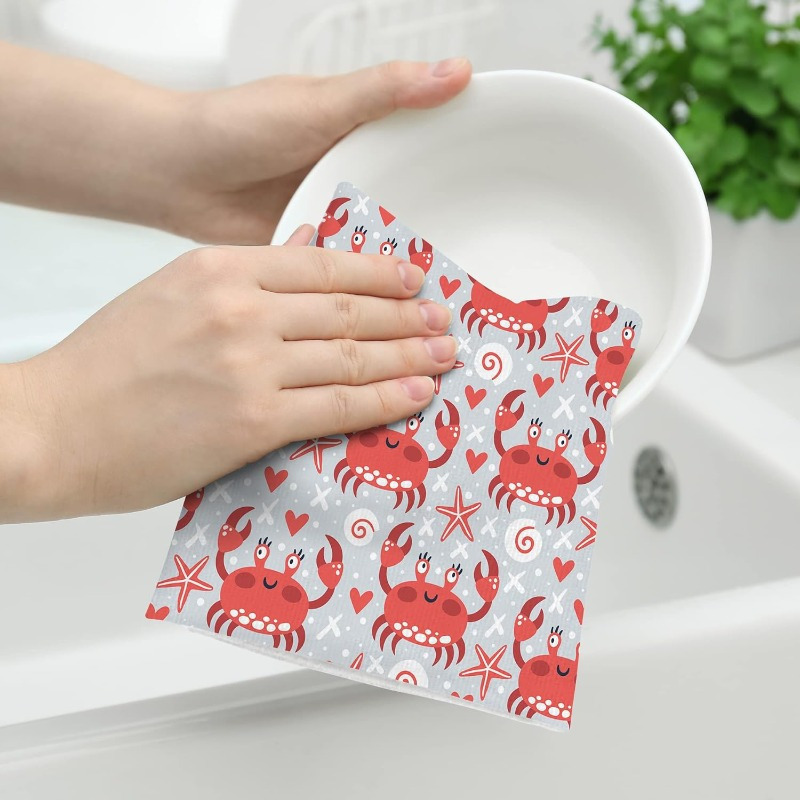 

1pc, Hand Towel, Summer Theme Cute Crab Printed Kitchen Hand Towel, Ultra-soft Microfiber Decorative Dish Cloths, Absorbent Drying Towels For Kitchen Decor & Cleaning