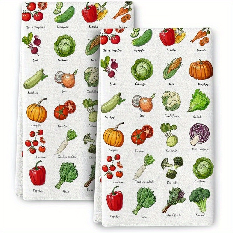 

2pcs, Hand Towels, Vegetables Printed Kitchen Hand Towels, Ultra-soft Microfiber Decorative Dish Cloths, Absorbent Drying Towels For Kitchen Decor & Cleaning