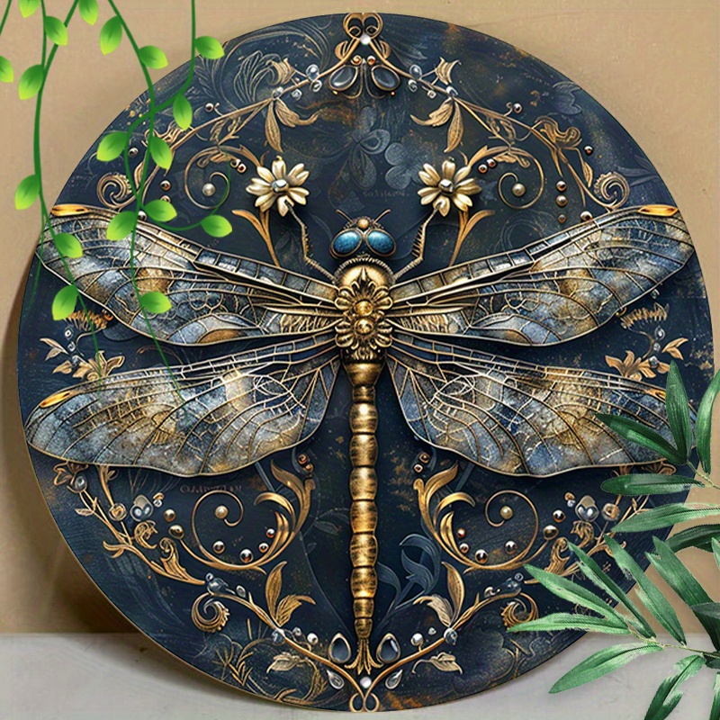 

1pc 8x8inch(20x20cm) Round Aluminum Sign Metal 2d Sign Dragonfly Wall Art Sign 2d Tin Sign For Home Garden Kitchen Cafe Restaurant