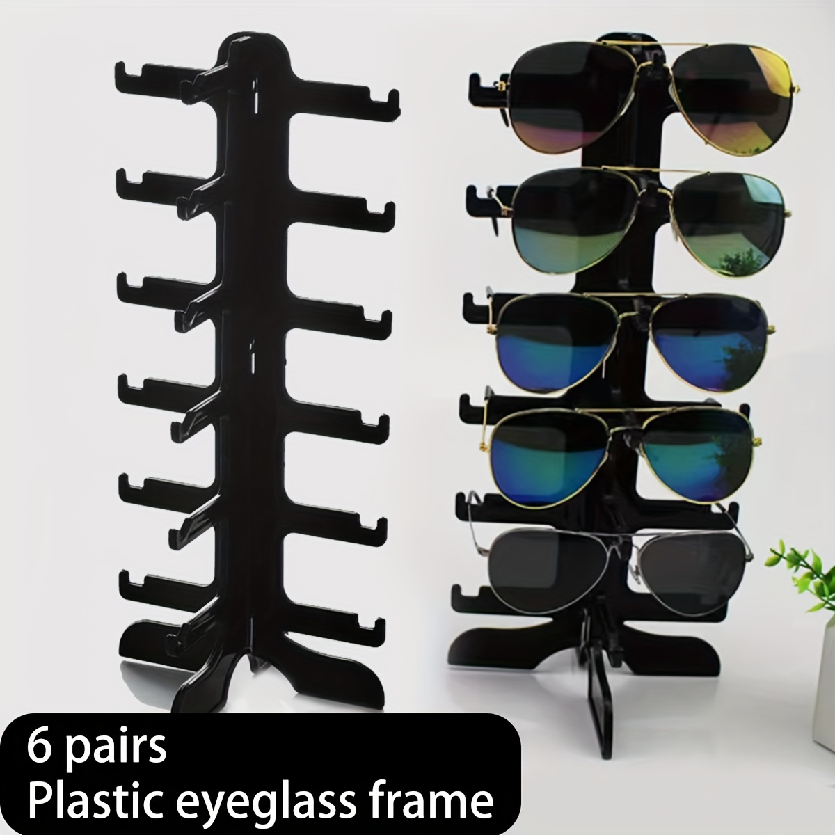 

6 Pairs Sunglasses Display Stand, Plastic Eyeglass Frame Holder, Rectangle Tabletop Rack For Multipurpose Use, Black Jewelry Tower Organizer With Other Closure Types For Shops