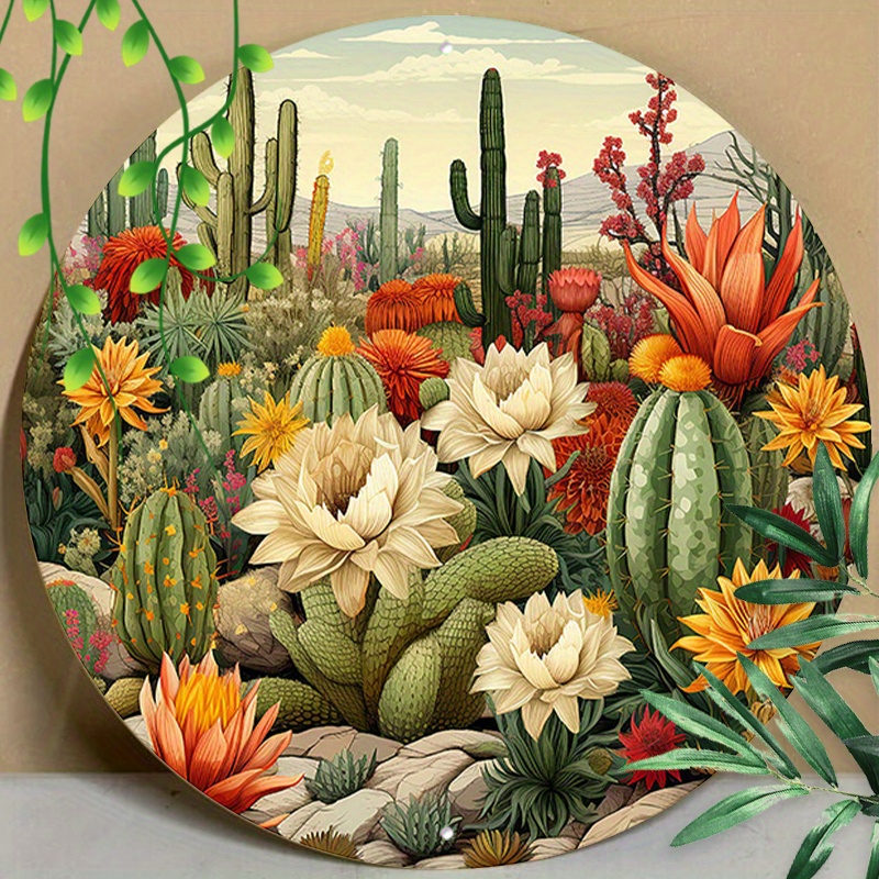 

1pc 8x8inch(20x20cm) Round Aluminum Sign Metal 2d Sign Funny Cactus Plant Flowers Decor Signs For Home Office Coffee Cafe Decor