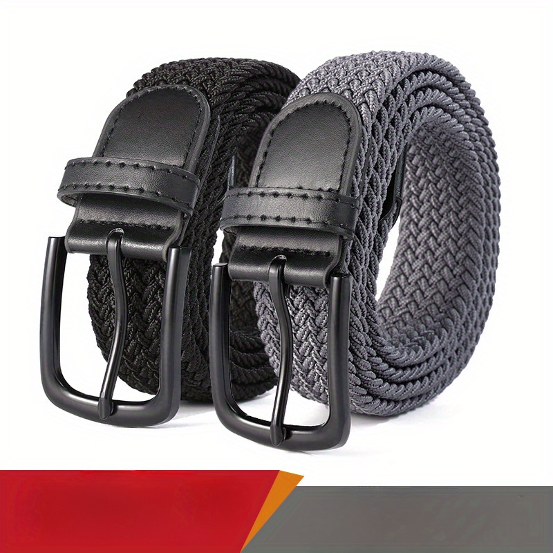 

Men's Golf Braided Stretch Belts, Elastic Woven Waistband With Leather Details, Casual Jeans And Shorts Accessory