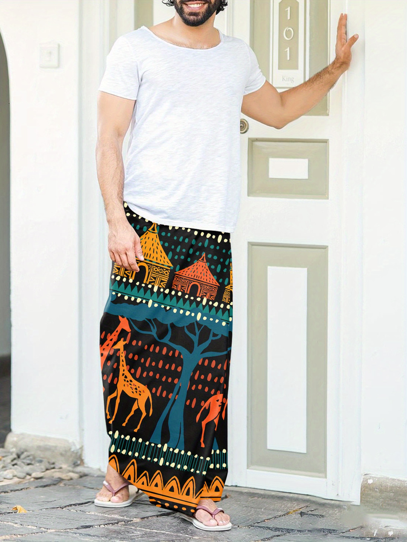 Sarong Ample Homme Impression Graphique Girafes Style - Temu France