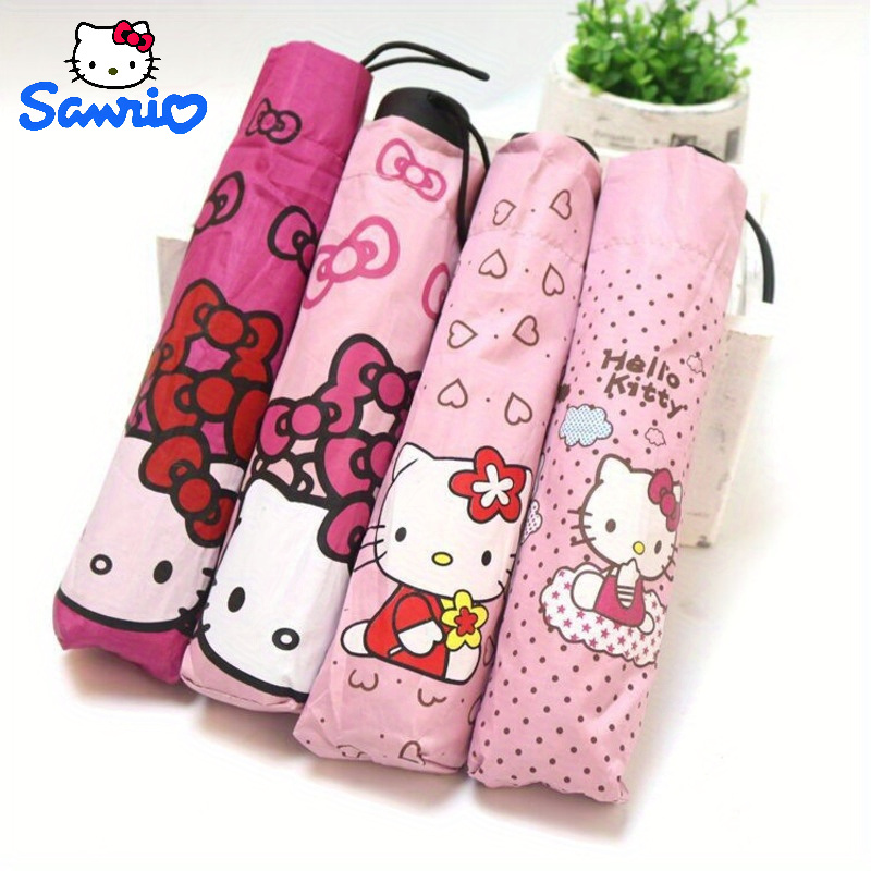 

Hello Kitty Compact Manual Umbrella With Uv Protection, Fashionable Portable Cute Cartoon Design Umbrella For All-weather