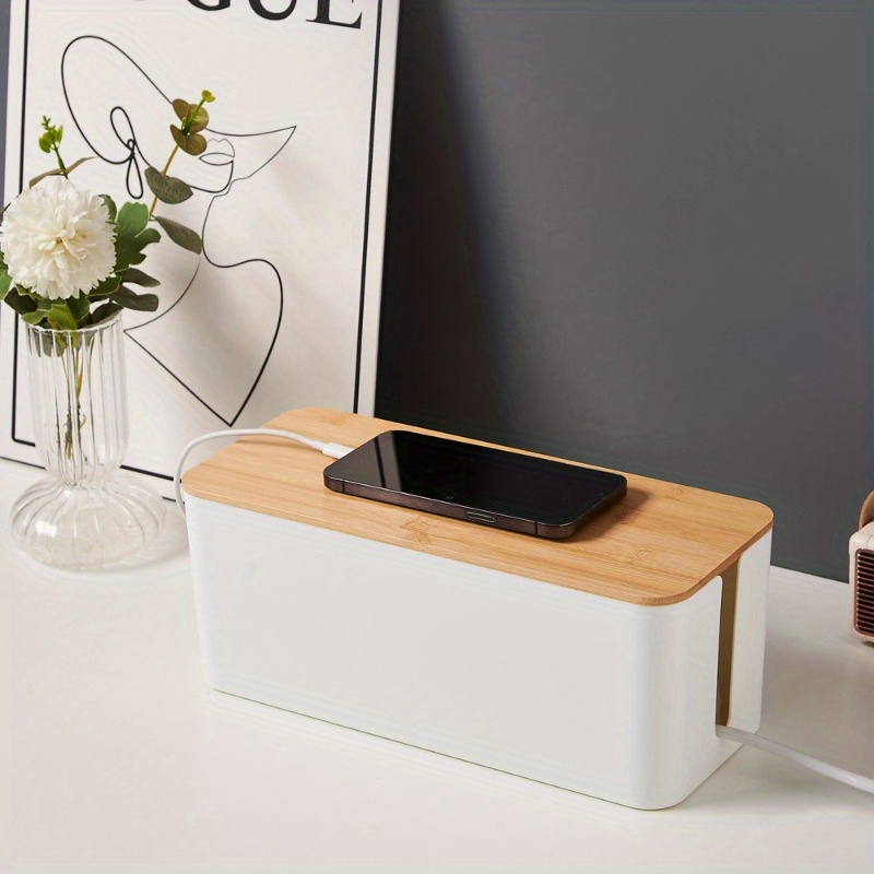 

Wooden Cable Storage Box Power Line Storage Case Dustproof Charger Socket Organizer Wire Case Home Cable Winder Organizer