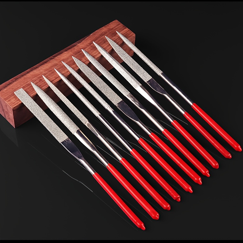 

5pcs/10pcs Diamond Mini Needle Files Set, 140mm/5.5in, Precision Craft Files For Ceramic, Wood, Jewelry Polishing, Carving & Small Projects, Handy Rasp Tools With Red Handles