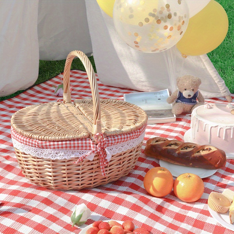 

1pc, Handmade Woven Gift Basket For Picnic, Party Or Outdoor Activities, Portable Tote Basket With Handle And Egg Basket For Gathering