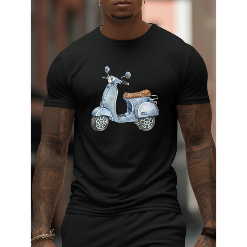 

Scooter Print Tee Shirt, Tees For Men, Casual Short Sleeve T-shirt For Summer