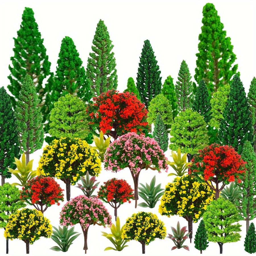 

80/130pcs, Mixed Miniature Model Trees, 1-1.4in Multiple Sizes Plastic Train Trees For Diy Scenery Landscape, Railway Layout, Building Decor, Mini Forest Diorama Art Supplies