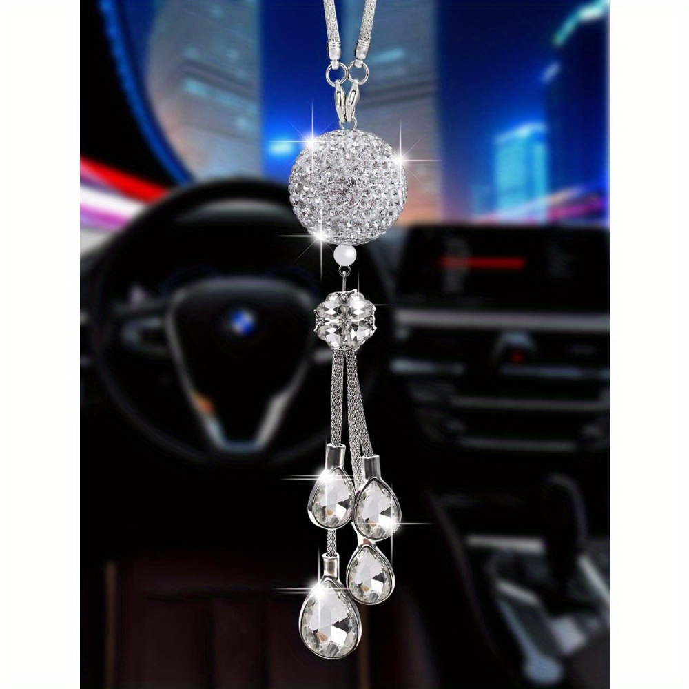 Image of Bling Car Additions For Women And Man, Cute Decor Women, Catcher Ornament, Rear View Mirror Ball Charm (30 Mm Clear) (white)