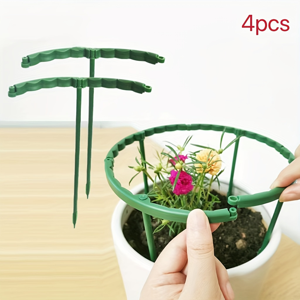 

4pcs, 9.84-inch Green Plastic Semi-circular Plant Support Stakes, Adjustable Indoor Plant Vine Climbing Frames, Flower Garden Plant Care Accessories