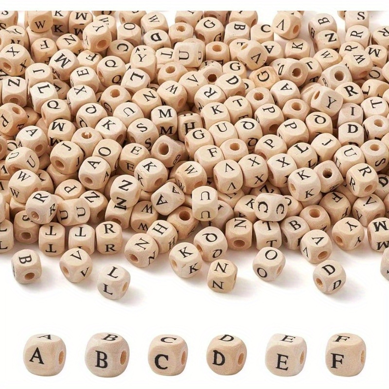 

520-piece Natural Wood Alphabet Beads Set - 10mm Square Cube Letter Beads For Diy Jewelry And Craft Making Beads For Jewelry Making Glass Beads For Jewelry Making