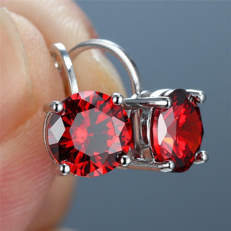 Cute Round Cut White Blue Red Stone Earrings Charm Clip Earrings Trendy Bridal Round Wedding Earrings For Women