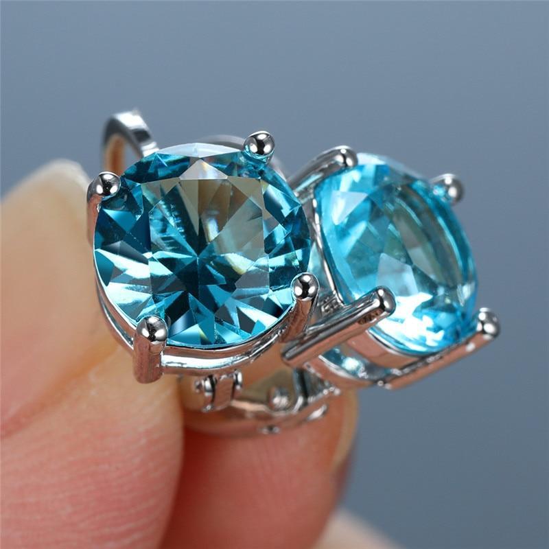 Image of Cute Round Cut White Blue Red Stone Earrings Charm Clip Earrings Trendy Bridal Round Wedding Earrings For Women