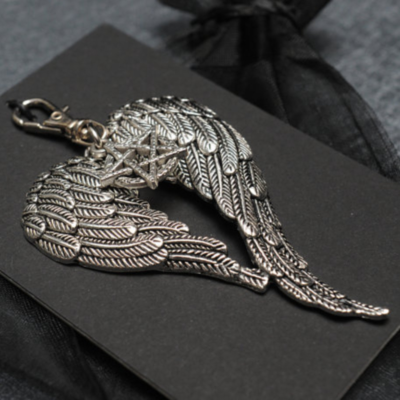 Supernatural Keychain Castiel Heart Wings And Pentagram Pendant Keychain Car Fan Keychain