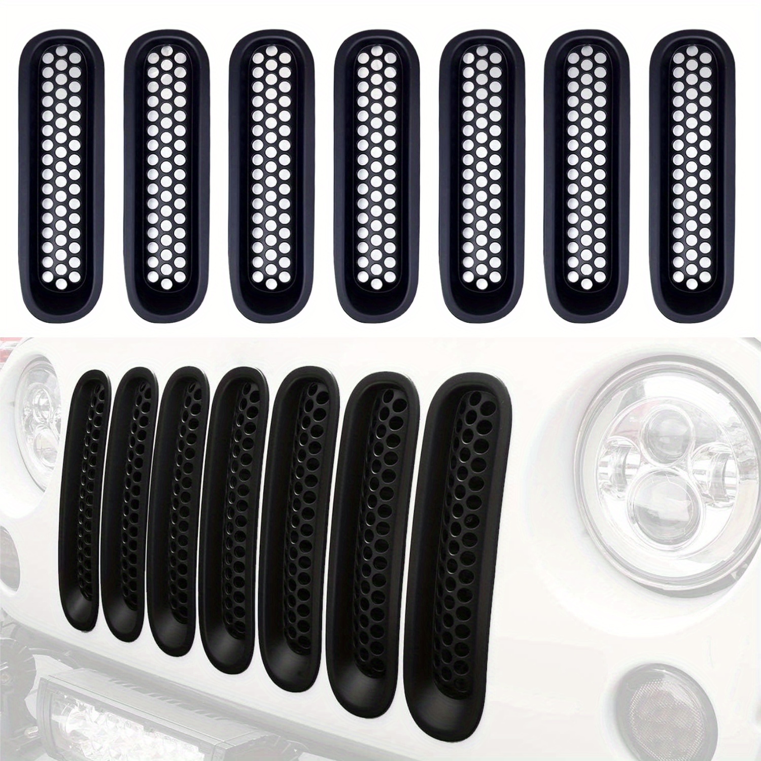 

7pcs Car Front Grille Inserts For Jeep For Wrangler Jk Jku 2007-2018, Black Mesh Grill Cover Grill Inserts Accessories