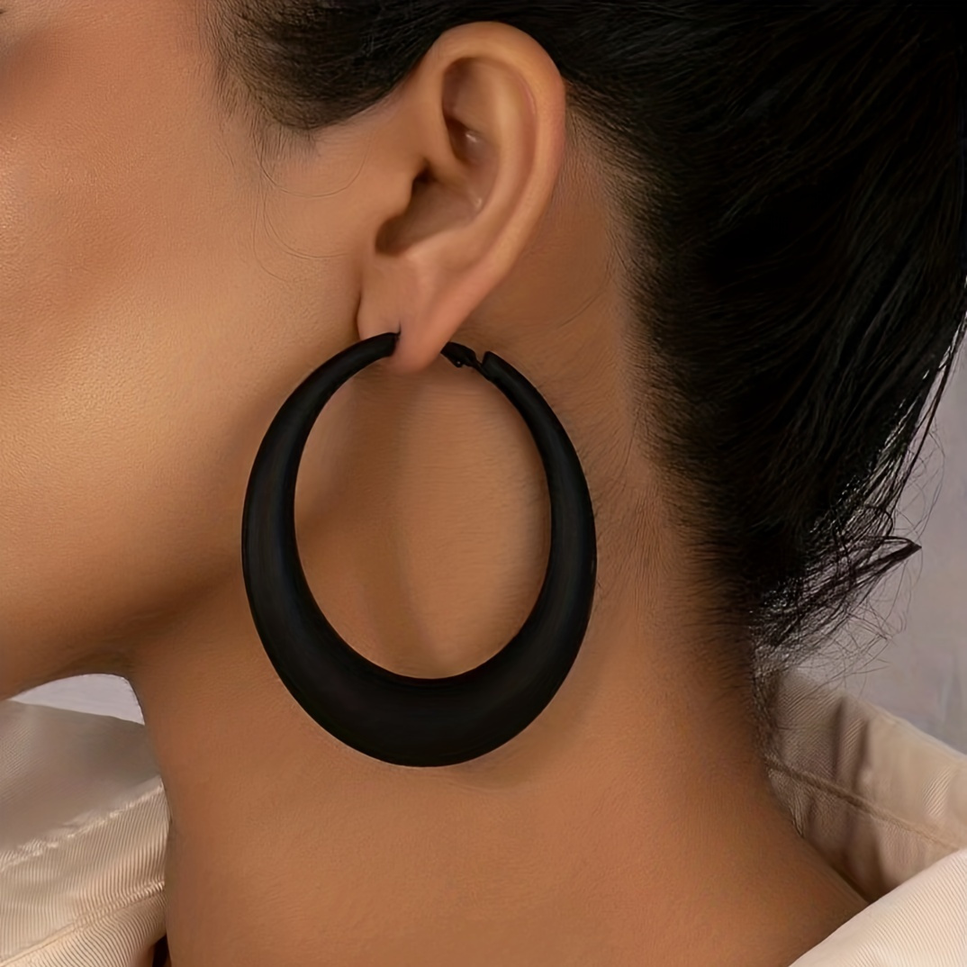

2pairs Retro Black Dumpy Hoop Earrings For Women Fashion Earrings Party Earrings Jewelry Gift