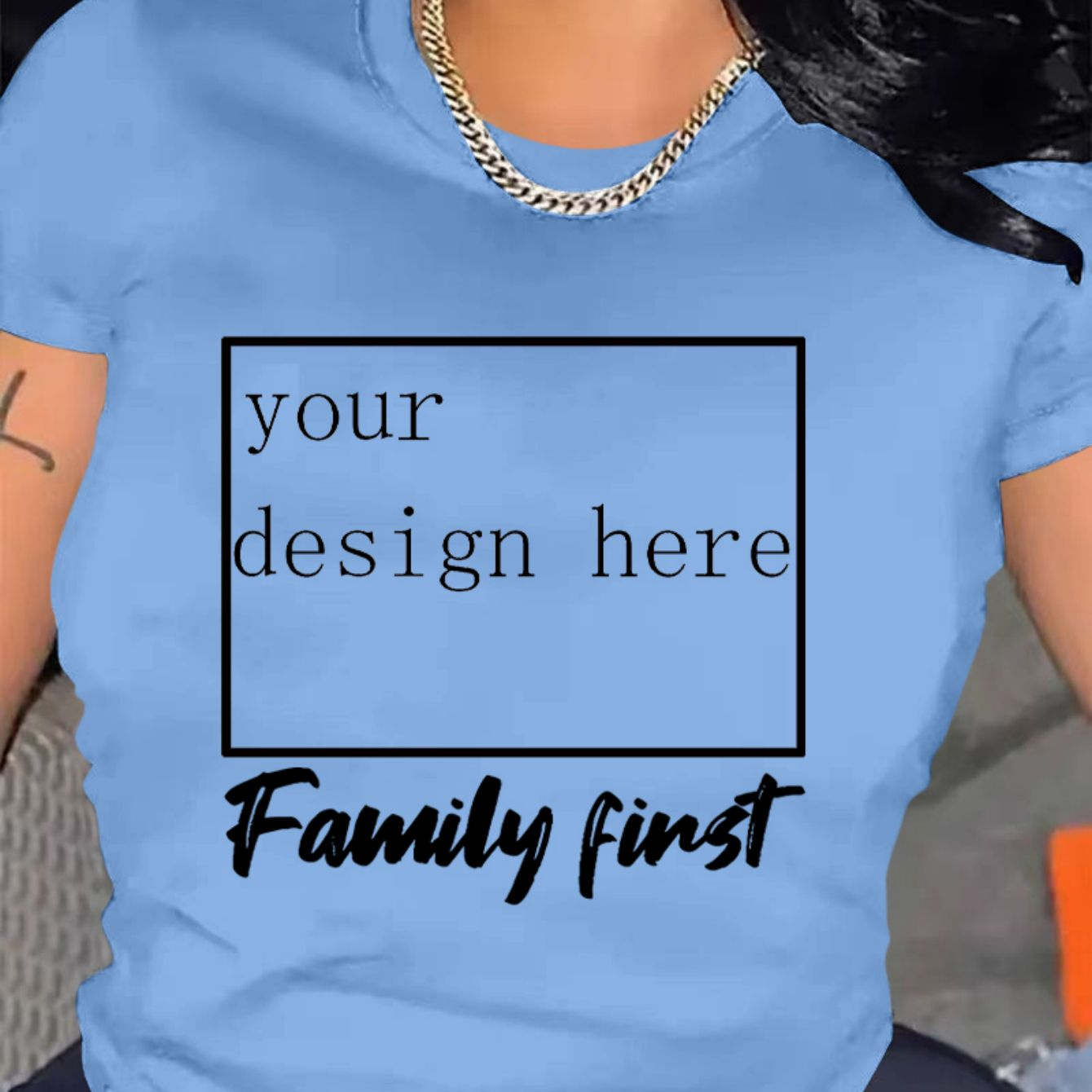 

Customized Picture & Logo & Text T-shirt, Personalized Short Sleeve Tee, Design Your Own T-shirt, Women's Clothing