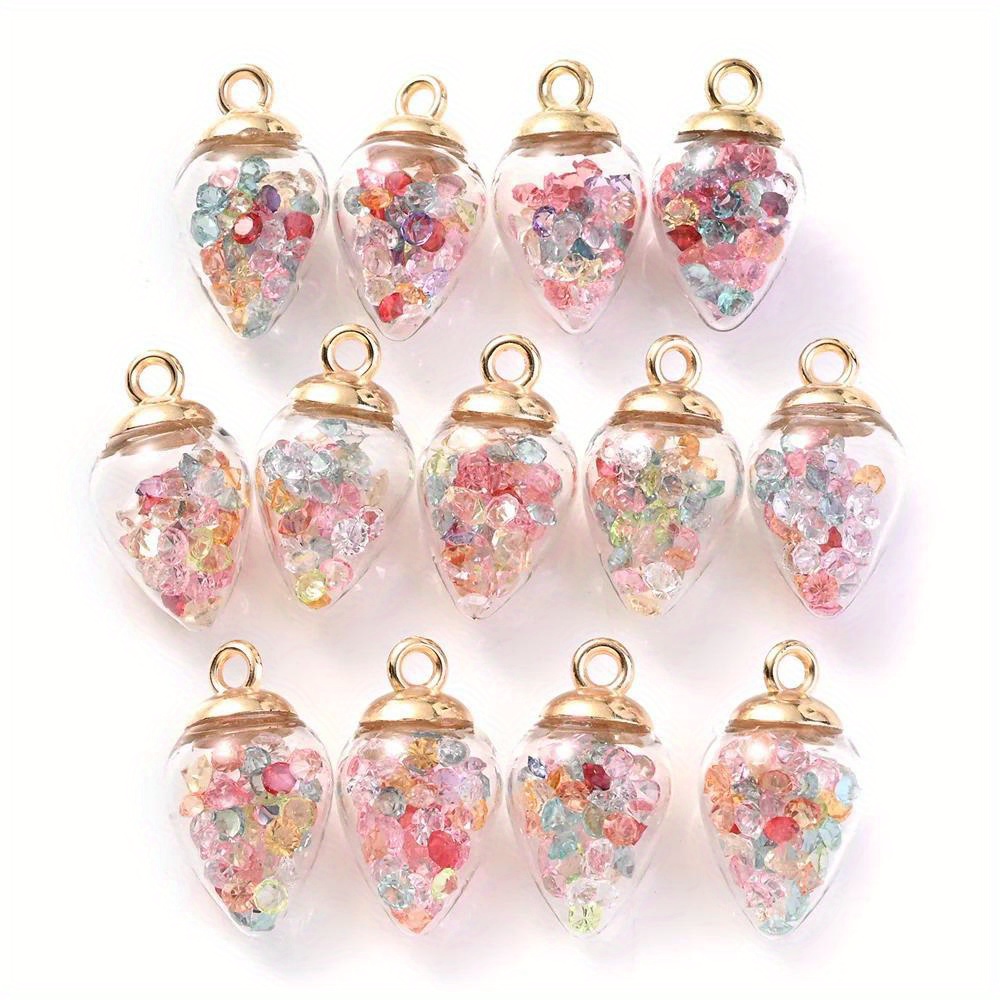 

10pcs Rainbow Rhinestone Beads Transparent Glass Crystal Ball Charms Pendants 14x25mm For Jewelry Making Diy Earrings Necklace Keychain Accessories