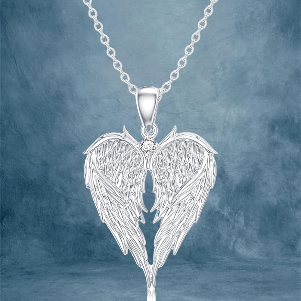 

Elegant Angel Wing Heart Shaped Pendant Necklace, Exquisite Fashionable Elegant Versatile Banquet Party Daily Wear Jewelry Gift For Women