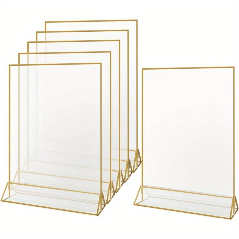 

6-pack Acrylic Menu Holders, 8.5 X 11 Inches, Double-sided Display With Golden Frames, Vertical Stand, Clear Picture Sign Holder, Ideal For Wedding Table Numbers & Restaurant Signs