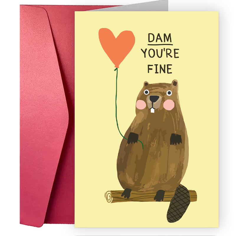 

1pc, Funny Creative Birthday/valentine Greeting Card Dam Fine Beaver Card | Birthday Card/funny Humour Greeting Card/love/valentine Day's Card/partner Friend