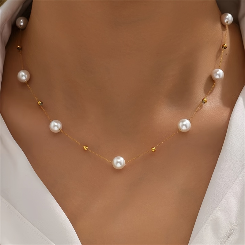 

1pc Baroque Faux Pearl Necklace, Elegant Sexy Style Classic Exquisite Stone Beads Beaded Necklace Jewelry, Ideal For Daily Wear