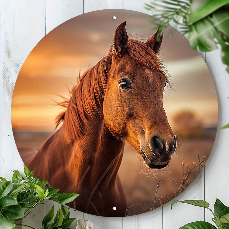 

1pc 8x8inch(20x20cm) Round Aluminum Sign Metal Sign Artistic Horse Vintage Wreath Sign Vintage Outdoor Garden Home Sign