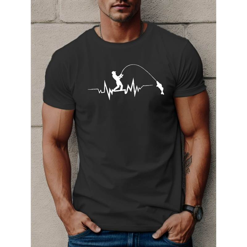 

Fishing Print Short Sleeve Tees For Men, Casual Crew Neck T-shirt, Comfortable Breathable T-shirt