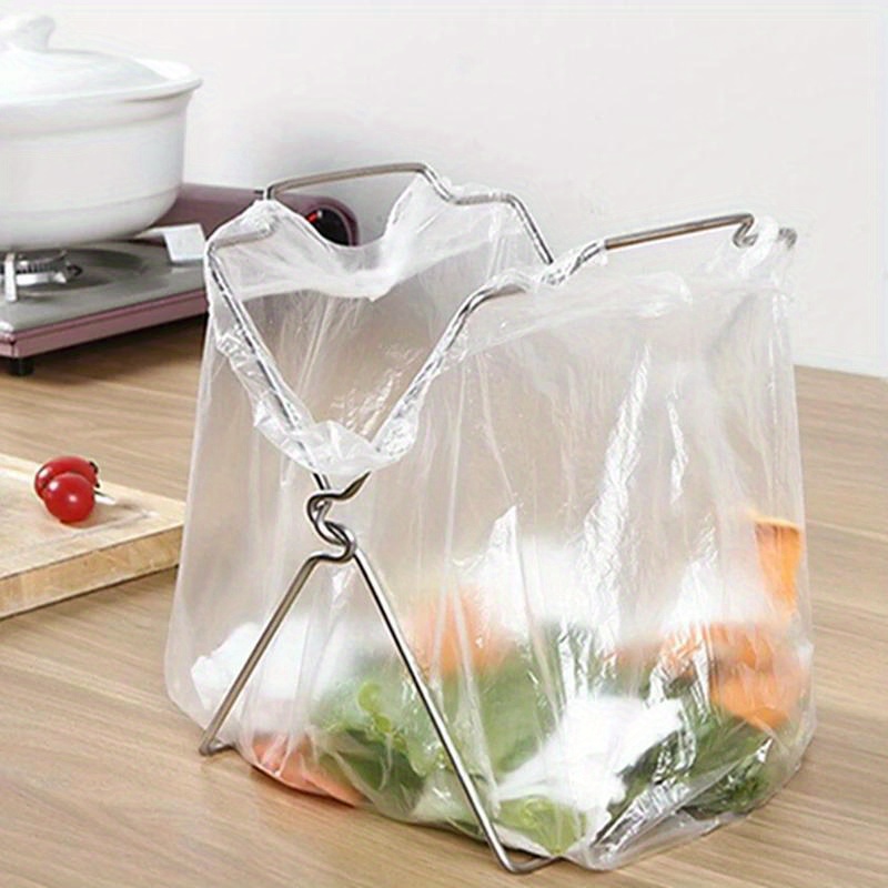 1pc plastic bag holder stainless steel garbage bag rack stand portable foldable hanging holder for kitchen counter kitchen organizers and storage kitchen accessories details 0