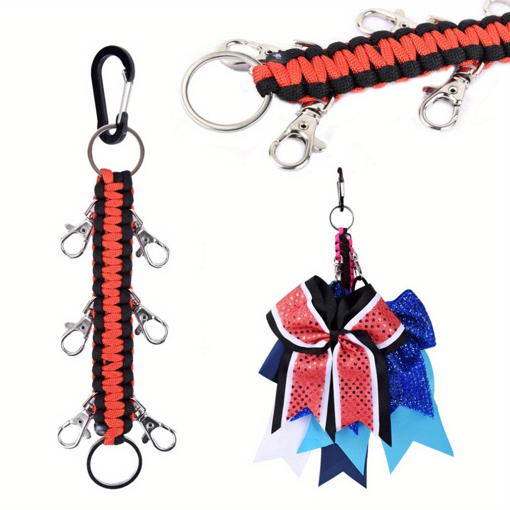 Handcrafted Cheerleading Bow Holder for Girls - Durable Metal, Fashion-Forward Design with 6 Clips & Key Ring - Perfect for High School & College Sports details 0