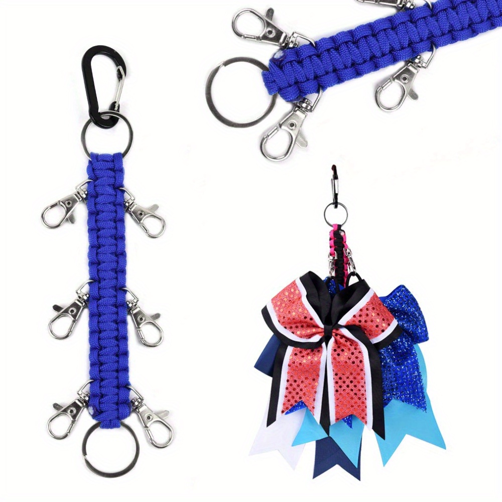 Handcrafted Cheerleading Bow Holder for Girls - Durable Metal, Fashion-Forward Design with 6 Clips & Key Ring - Perfect for High School & College Sports details 1